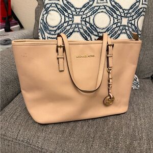 Michael Kors Beige Leather Tote with Gold Hardware